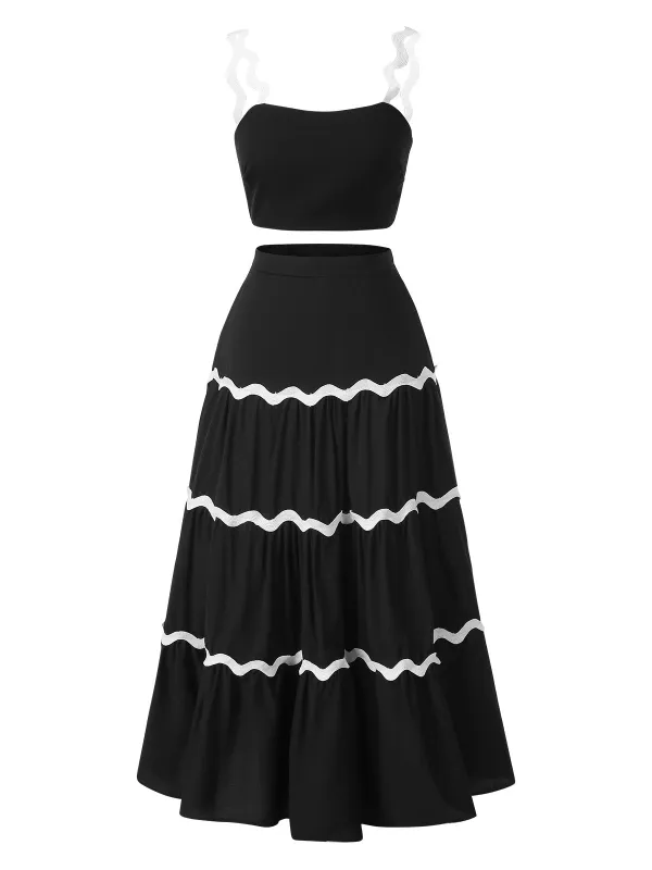 2PCS 1940s Straps Tube Top & Ripple Skirt sold by Retro Stage