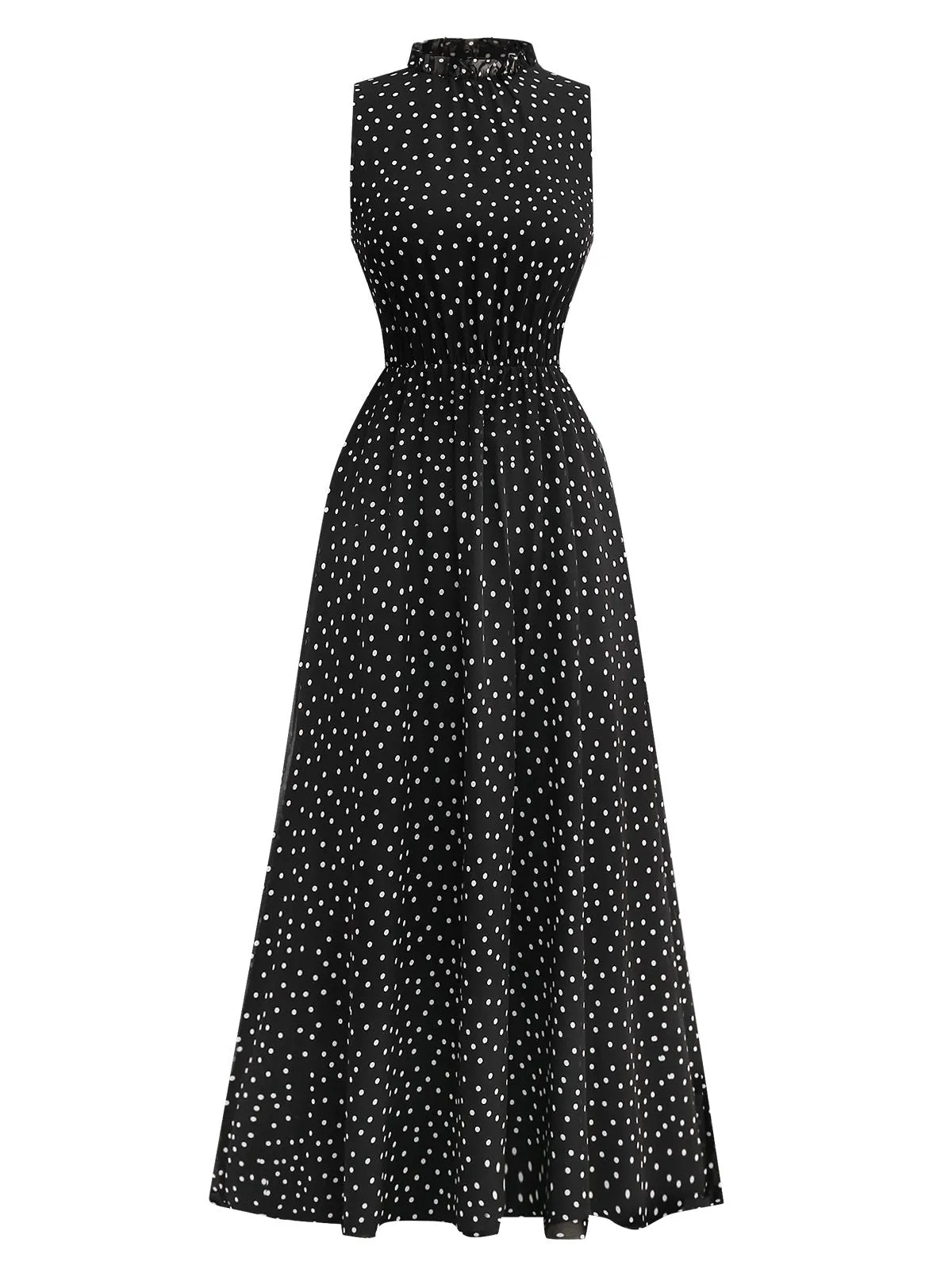 Black 1930s Polka Dots Chiffon Sleeveless Dress sold by Retro Stage