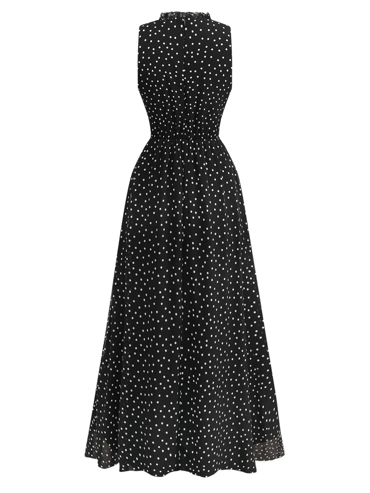 Black 1930s Polka Dots Chiffon Sleeveless Dress sold by Retro Stage product image thumbnail 2