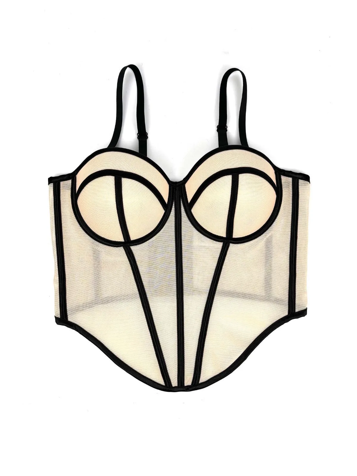 Beige 1980s Sheer Steampunk Herringbone Corset sold by Retro Stage product image thumbnail 3