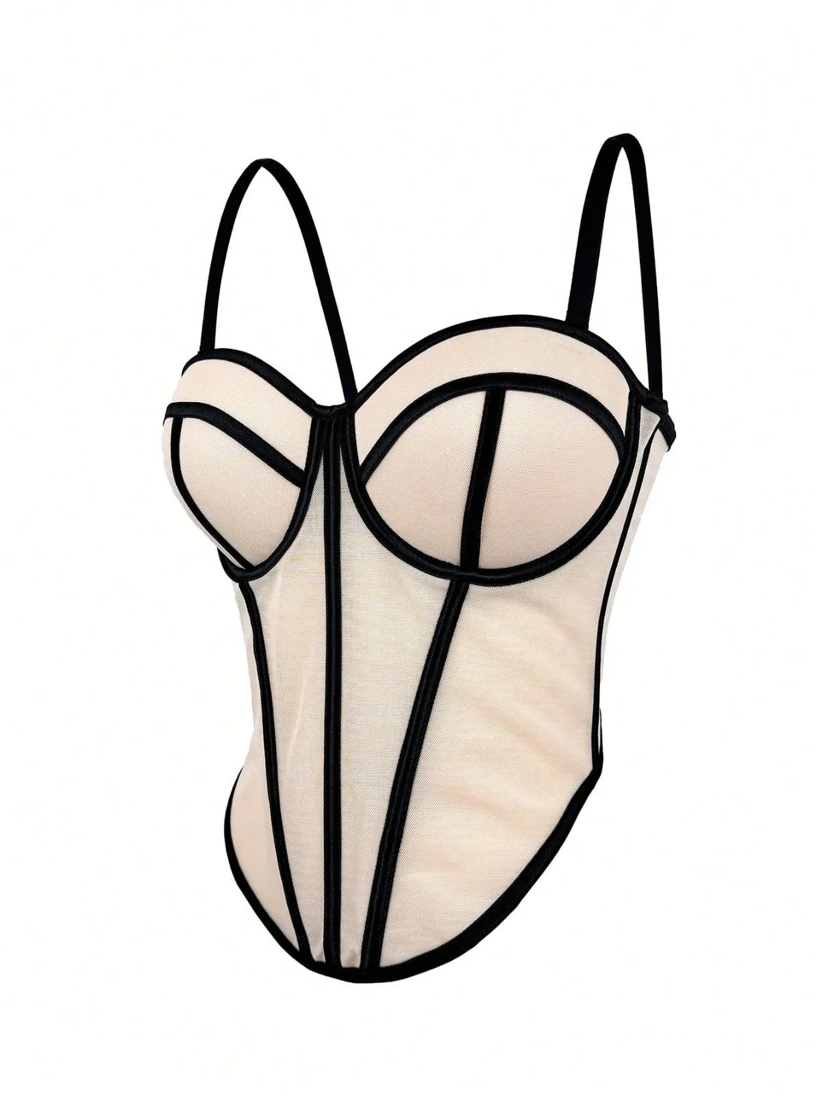 Beige 1980s Sheer Steampunk Herringbone Corset sold by Retro Stage product image thumbnail 2