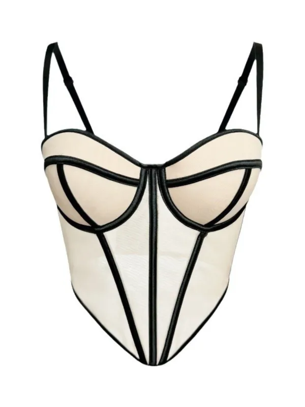 Beige 1980s Sheer Steampunk Herringbone Corset sold by Retro Stage