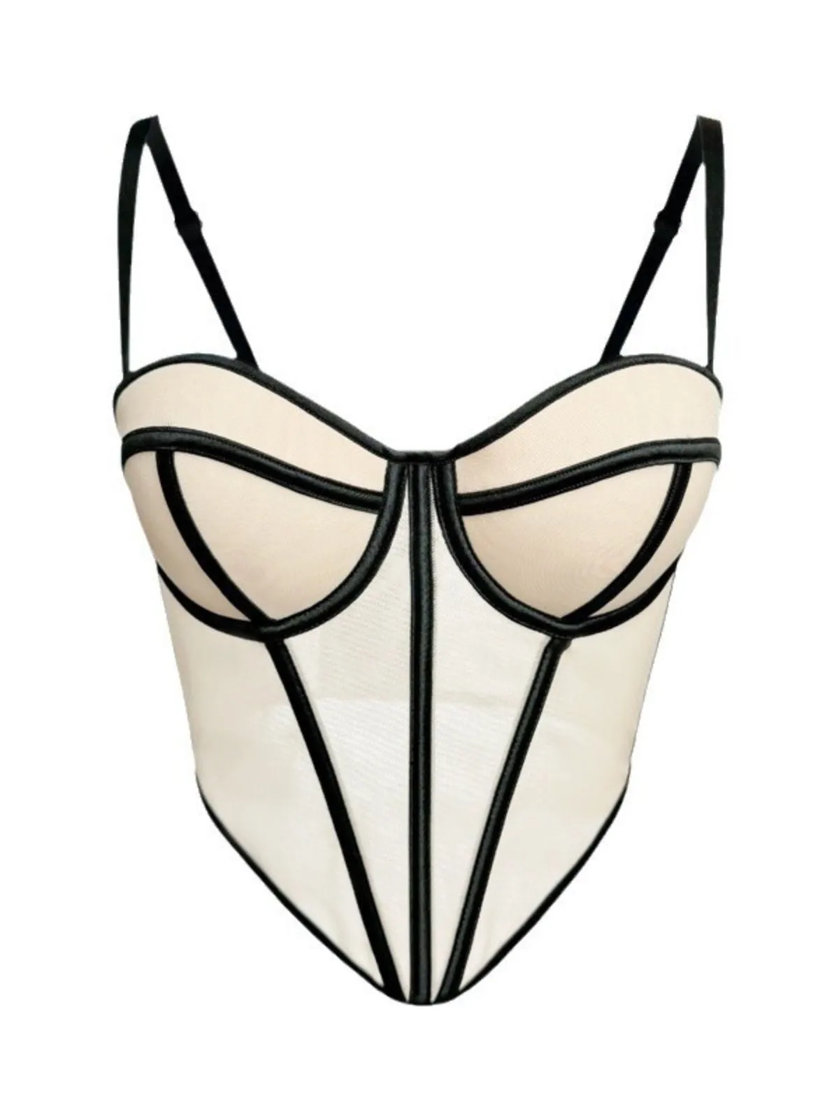 Beige 1980s Sheer Steampunk Herringbone Corset sold by Retro Stage