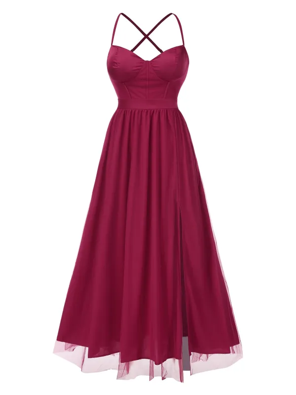 Red 1930s Solid Mesh Spaghetti Straps Evening Dress sold by Retro Stage