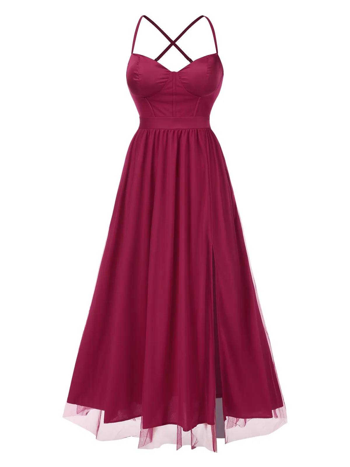 Red 1930s Solid Mesh Spaghetti Straps Evening Dress sold by Retro Stage