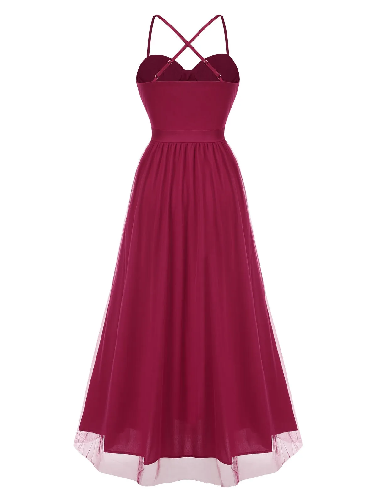 Red 1930s Solid Mesh Spaghetti Straps Evening Dress sold by Retro Stage product image thumbnail 2