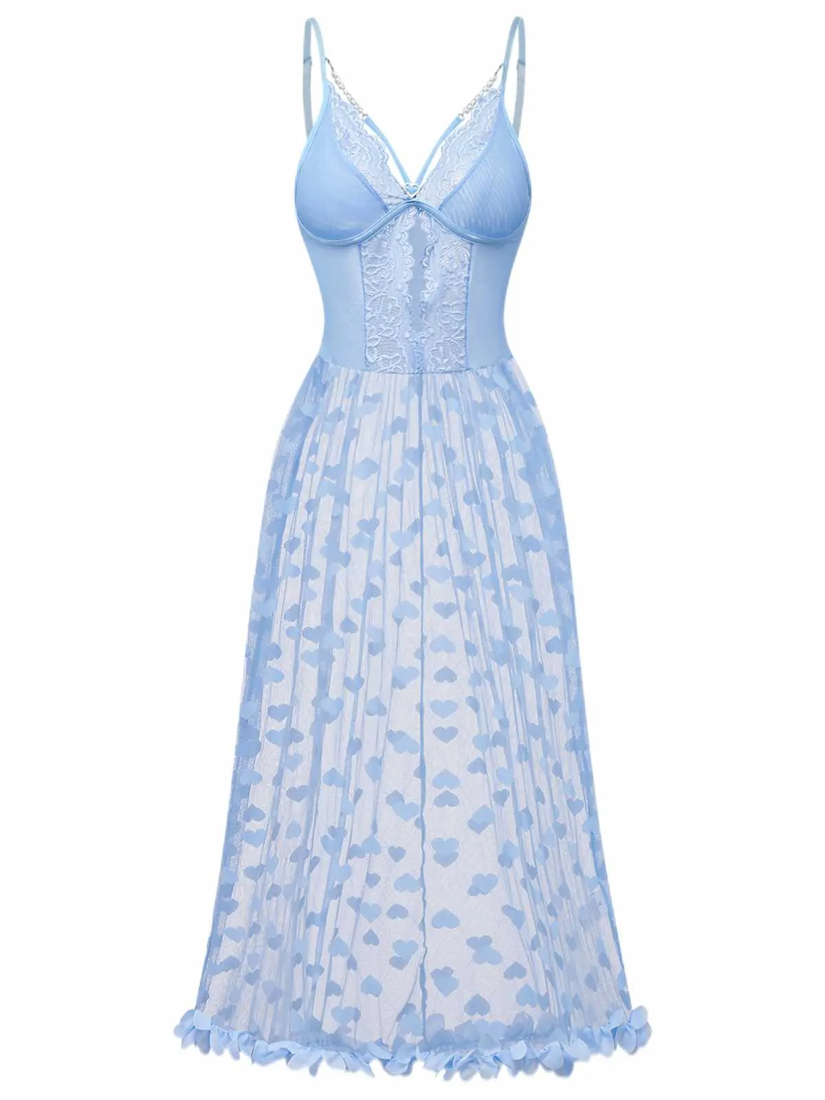Light Blue 1930s Strap Lace Heart Nightgown sold by Retro Stage