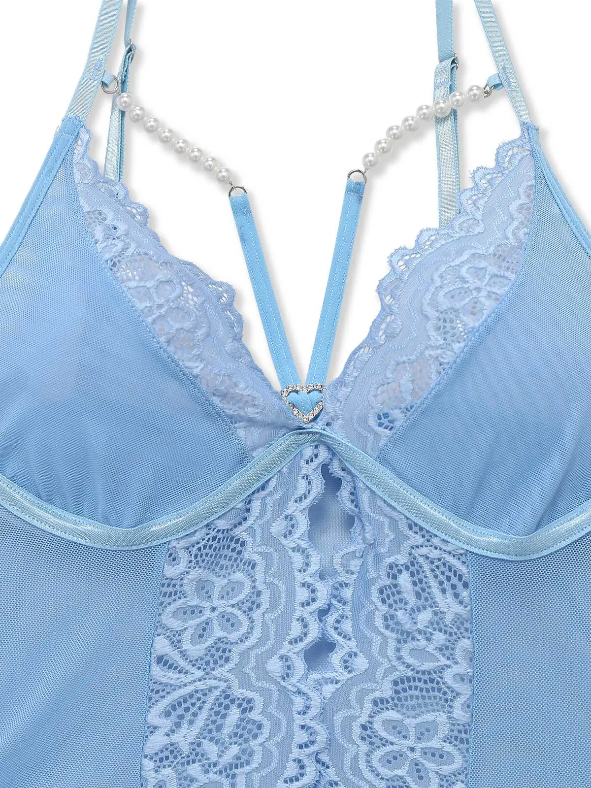 Light Blue 1930s Strap Lace Heart Nightgown sold by Retro Stage product image thumbnail 5