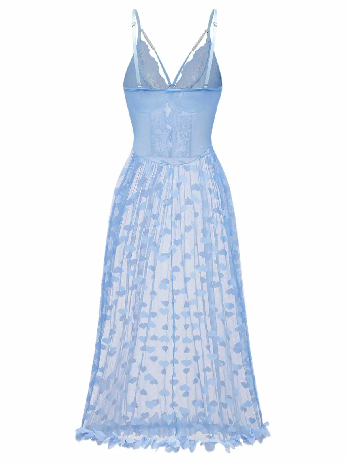 Light Blue 1930s Strap Lace Heart Nightgown sold by Retro Stage product image thumbnail 2