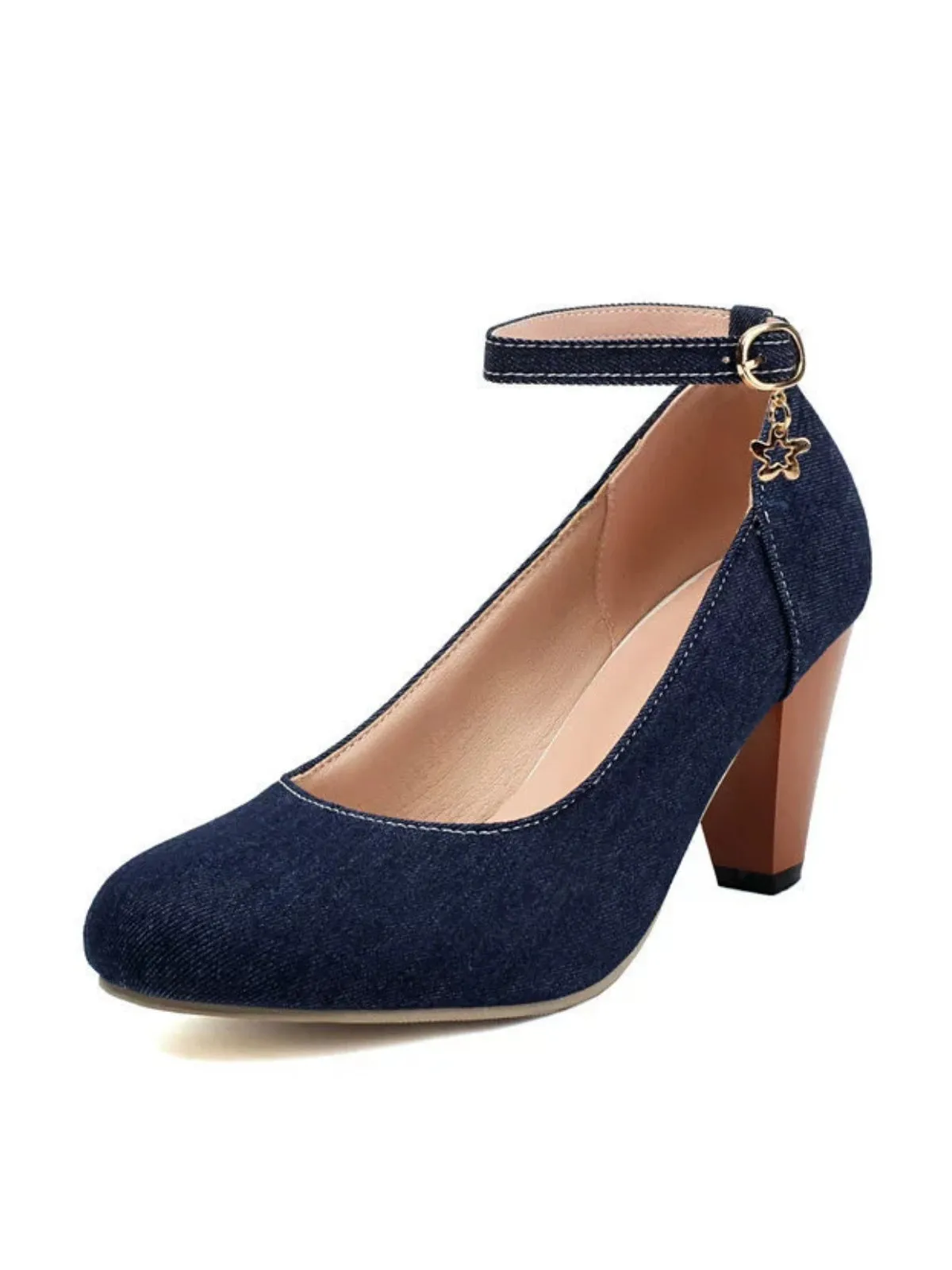 Denim Buckle Mary Janes Chunky Heels sold by Retro Stage