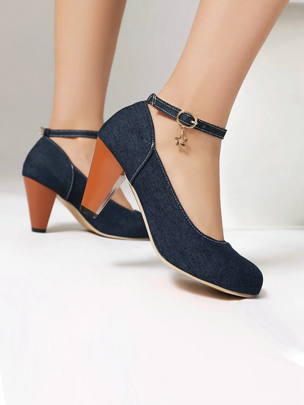 Denim Buckle Mary Janes Chunky Heels sold by Retro Stage product image thumbnail 5