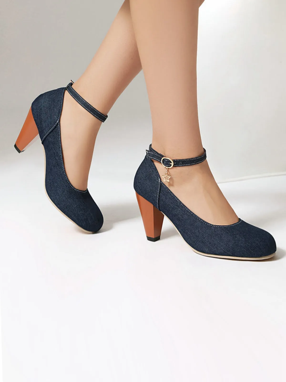 Denim Buckle Mary Janes Chunky Heels sold by Retro Stage product image thumbnail 3