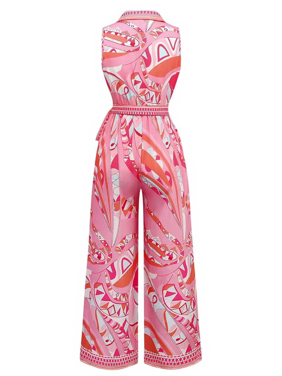 Pink 1930s Lapel Belted Boho Jumpsuit sold by Retro Stage product image thumbnail 2