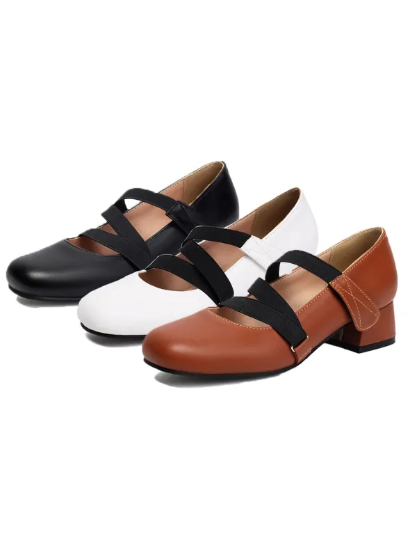 Ballet-Inspired Bungee Leather Chunky Heel Shoes sold by Retro Stage