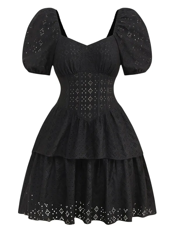 Black 1950s Puff Corset Hollow Knit Dress sold by Retro Stage