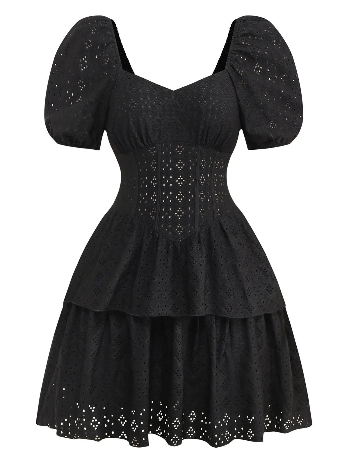 Black 1950s Puff Corset Hollow Knit Dress sold by Retro Stage
