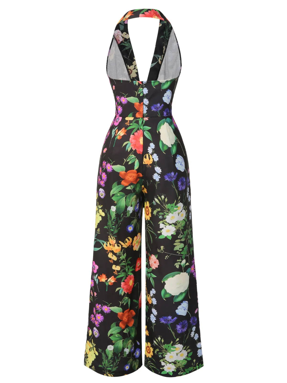 Black 1930s Floral V-Neck Halter Jumpsuit sold by Retro Stage product image thumbnail 5