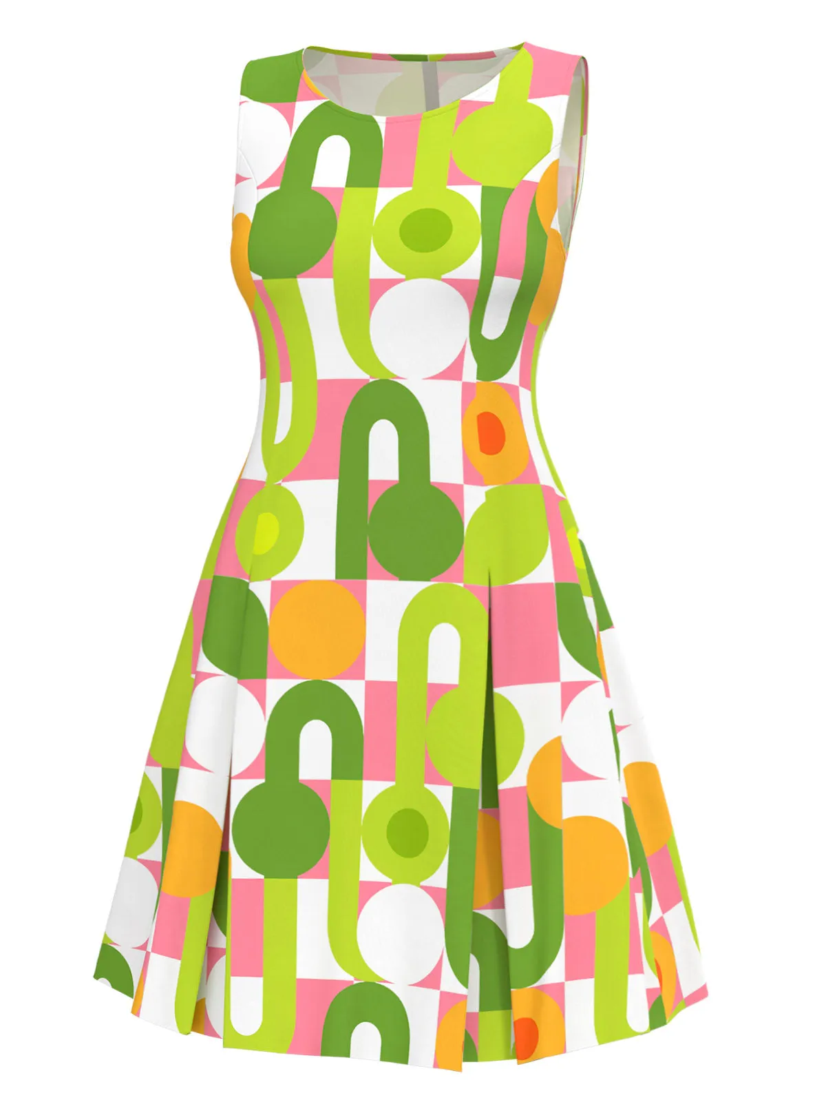 Green 1960s Geometric Print Round Neck Shift Dress sold by Retro Stage product image thumbnail 2