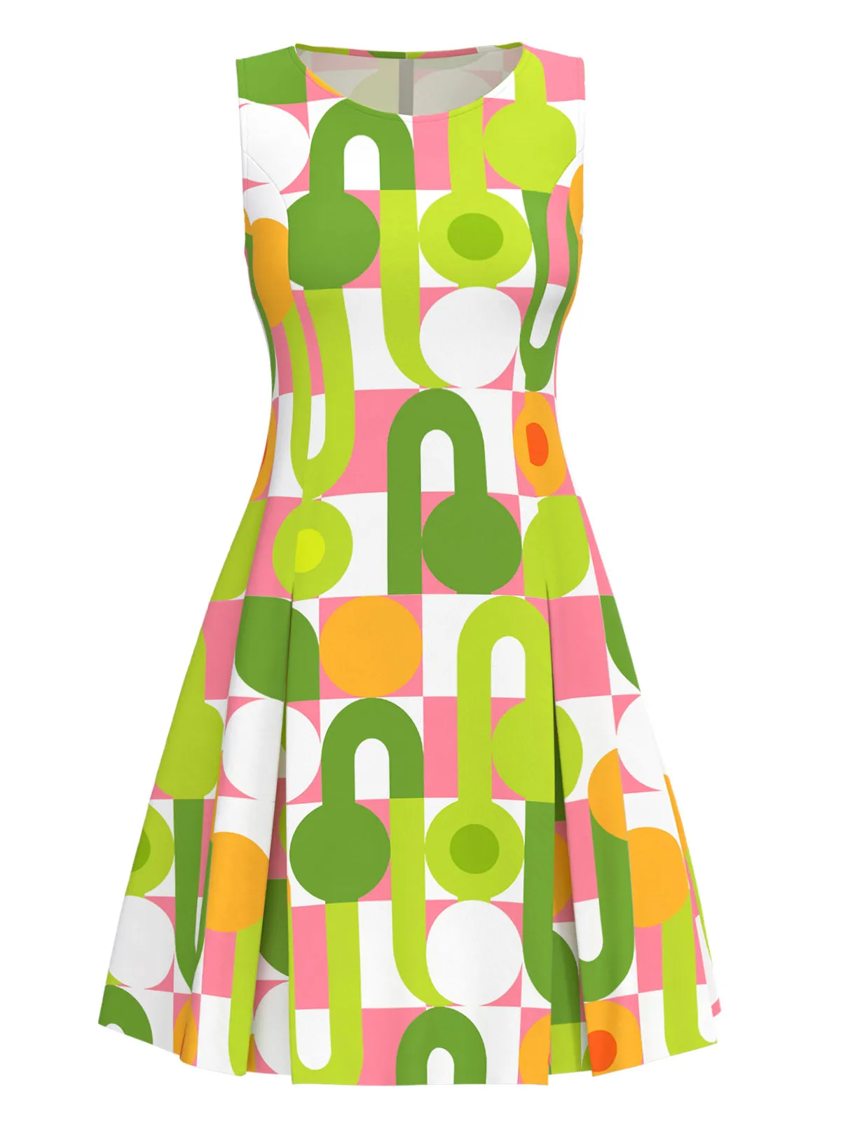 Green 1960s Geometric Print Round Neck Shift Dress sold by Retro Stage
