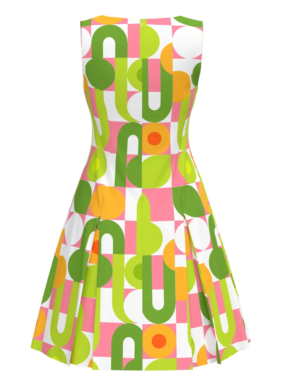 Green 1960s Geometric Print Round Neck Shift Dress sold by Retro Stage product image thumbnail 3