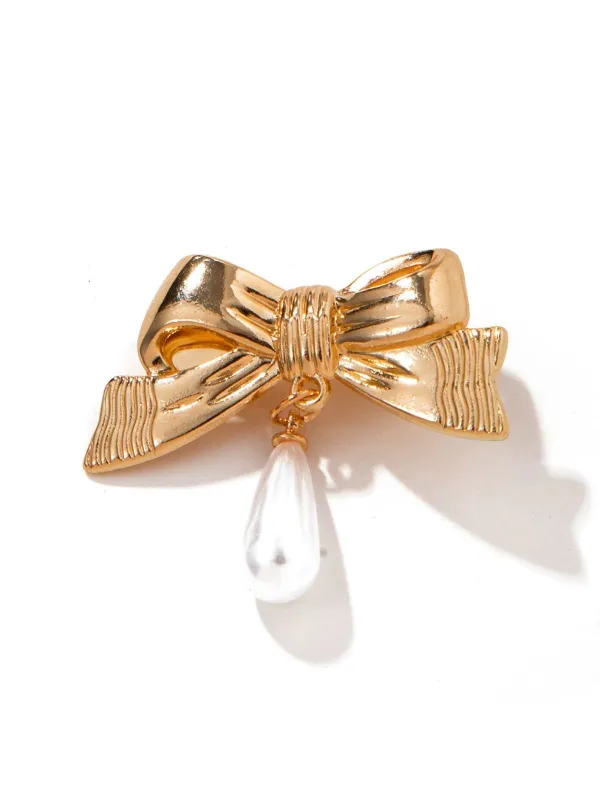 3D Bow Pearl Drop Hair Clip sold by Retro Stage