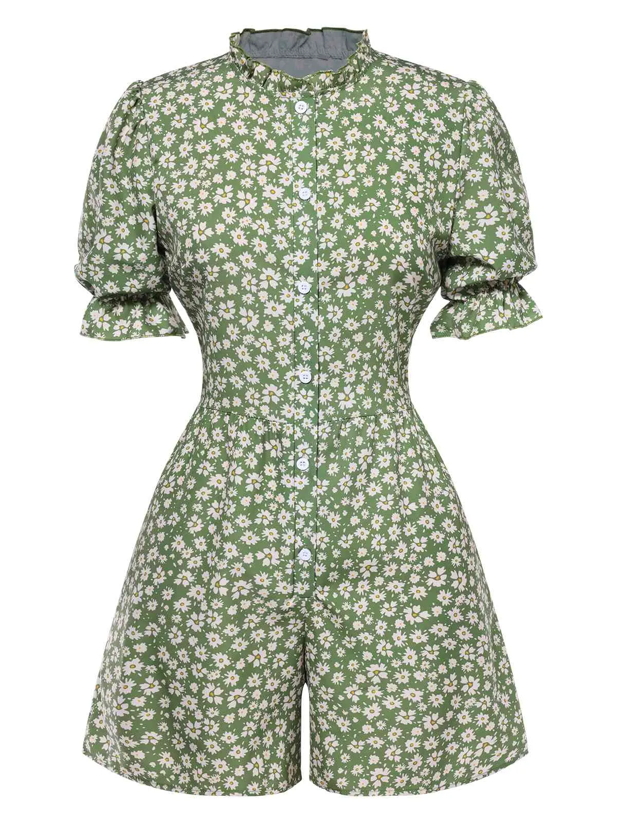1940s Daisy Pleats Collar Puff Sleeves Romper sold by Retro Stage