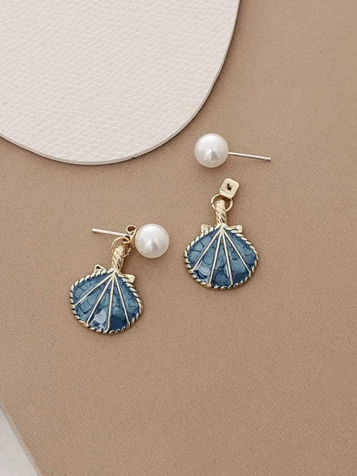 Vintage Blue Shell Pearl Earrings sold by Retro Stage product image thumbnail 2