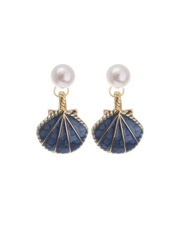 Vintage Blue Shell Pearl Earrings sold by Retro Stage