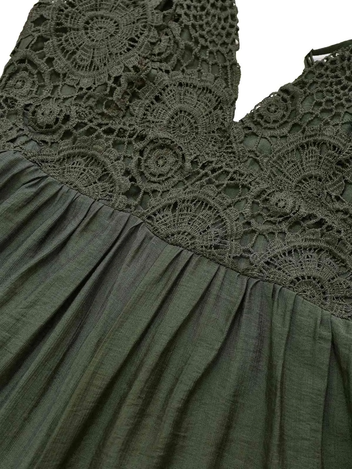 Dark Green 1950s Embroidery Patchwork Smocked Romper sold by Retro Stage product image thumbnail 3