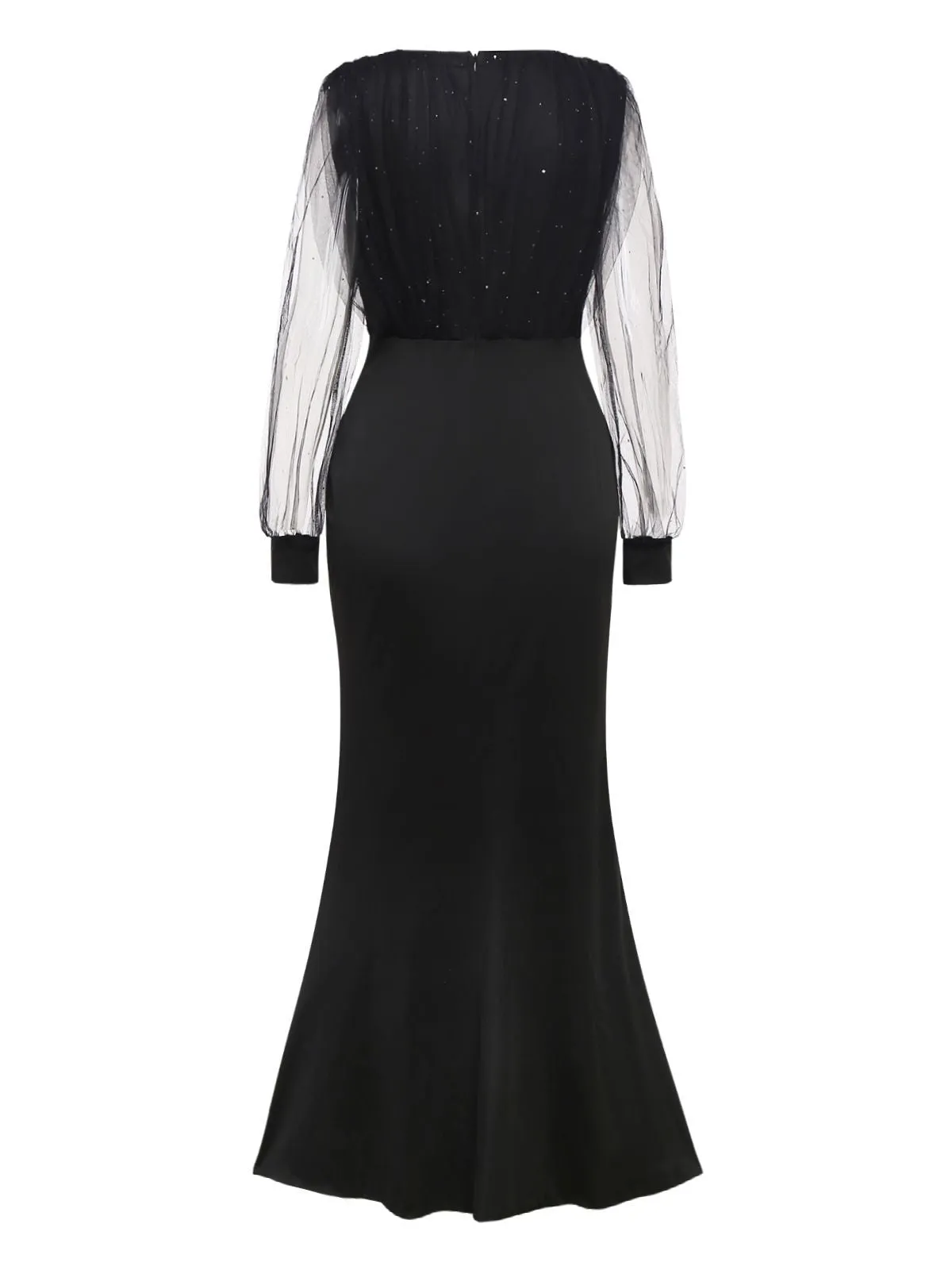 Black 1930s Solid V-Neck Sequined Irregular Hem Dress sold by Retro Stage product image thumbnail 2