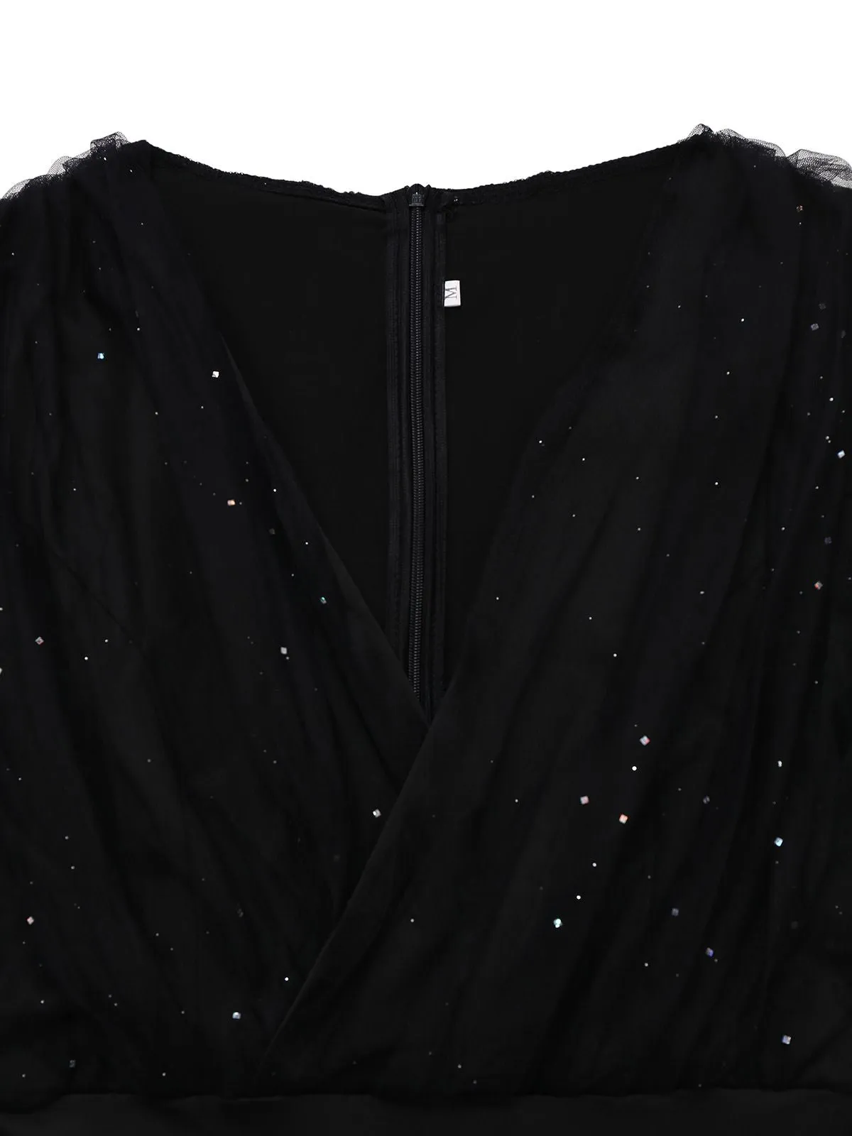 Black 1930s Solid V-Neck Sequined Irregular Hem Dress sold by Retro Stage product image thumbnail 3