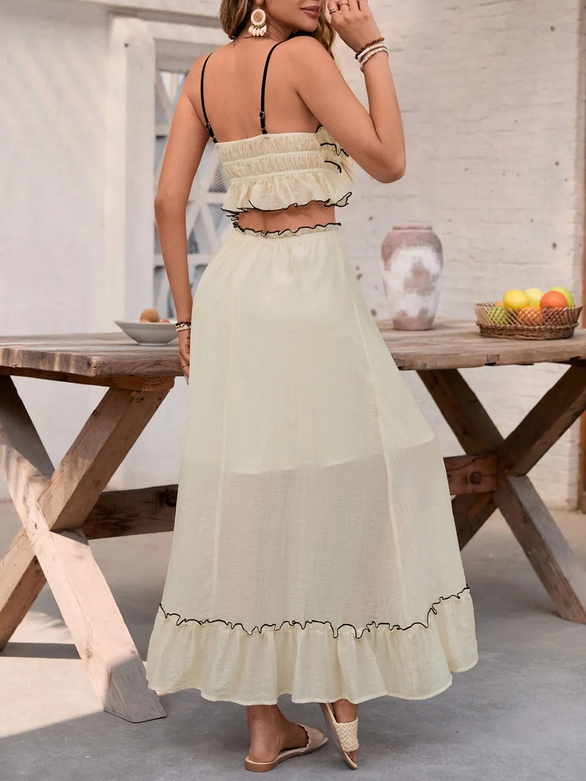 2PCS White 1930s Chiffon Cami & Ruffled Long Skirt sold by Retro Stage product image thumbnail 2