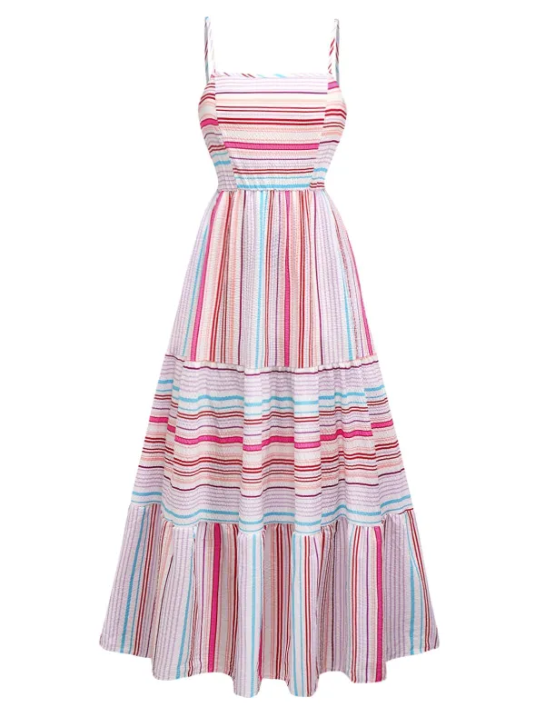 Pink 1940s Rainbow Striped Tube Dress sold by Retro Stage