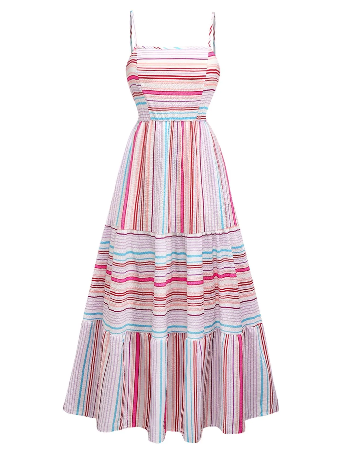 Pink 1940s Rainbow Striped Tube Dress sold by Retro Stage