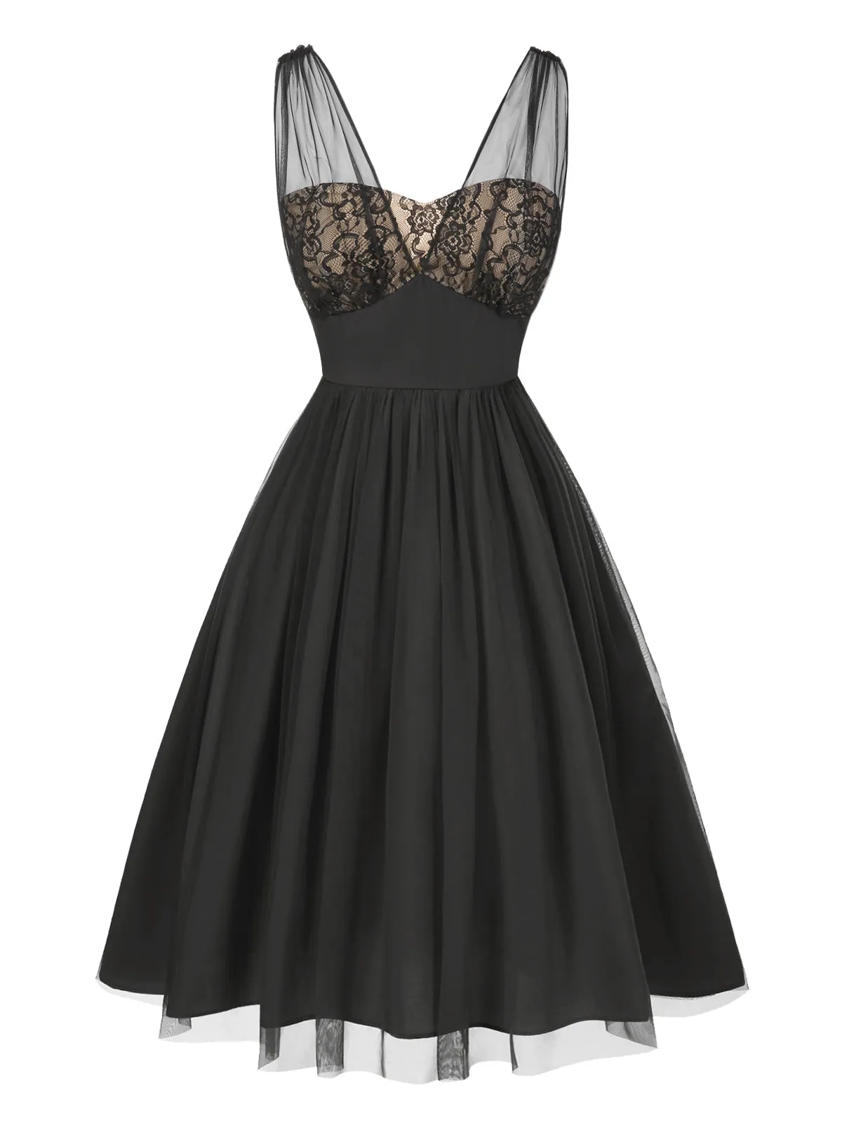 Black 1950s Lace Floral Mesh Swing Dress sold by Retro Stage product image thumbnail 2