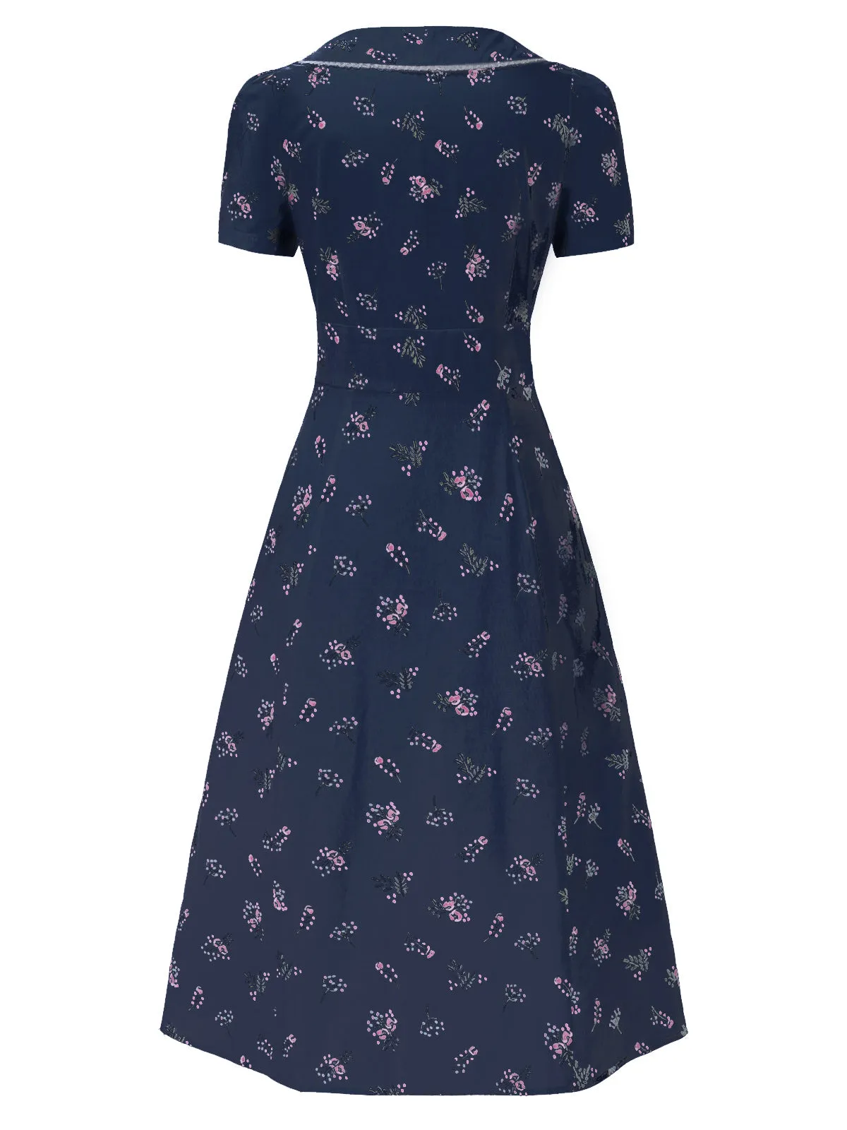 Pure Cotton Blue 1940s Puff Sleeves Floral Dress sold by Retro Stage product image thumbnail 3