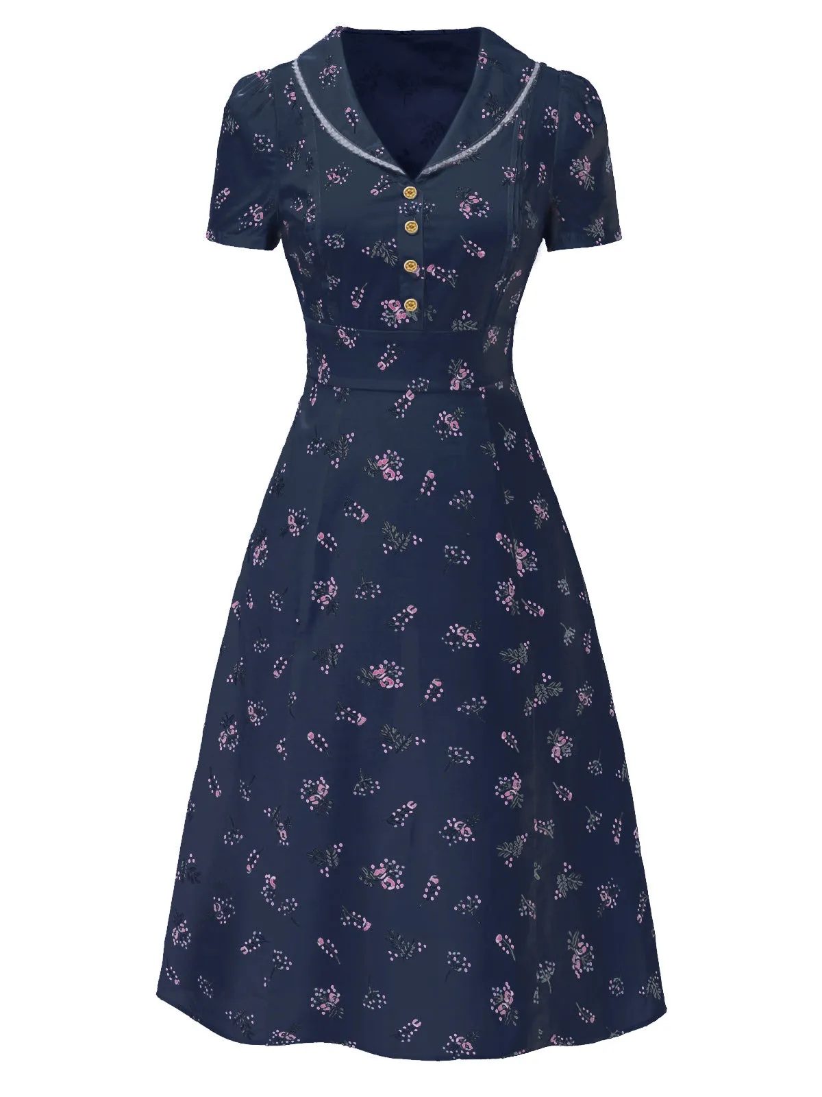 Pure Cotton Blue 1940s Puff Sleeves Floral Dress sold by Retro Stage product image thumbnail 2