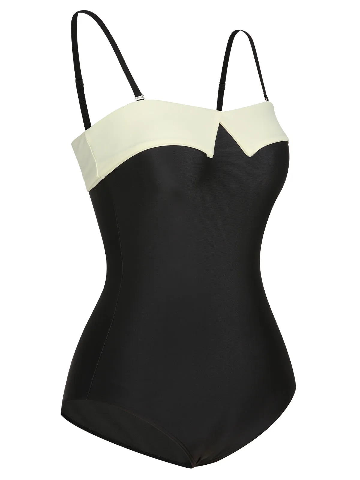 Black White 1950s Solid Bandeau Swimsuit sold by Retro Stage product image thumbnail 2