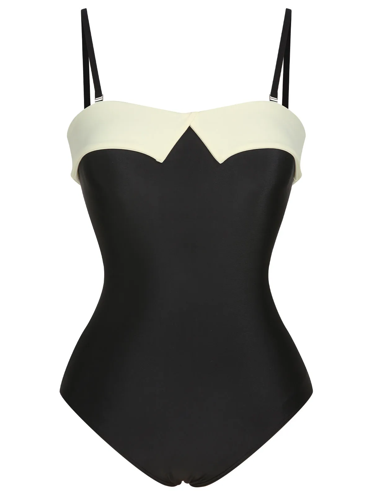 Black White 1950s Solid Bandeau Swimsuit sold by Retro Stage