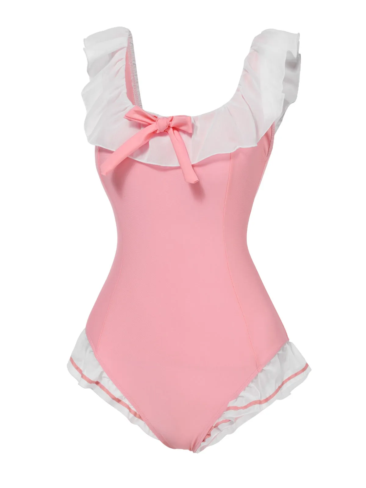 Pink 1950s Bowknot Lapel One-Piece Swimsuit sold by Retro Stage product image thumbnail 4
