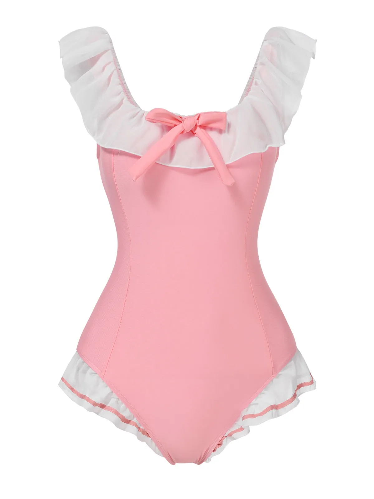 Pink 1950s Bowknot Lapel One-Piece Swimsuit sold by Retro Stage product image thumbnail 3