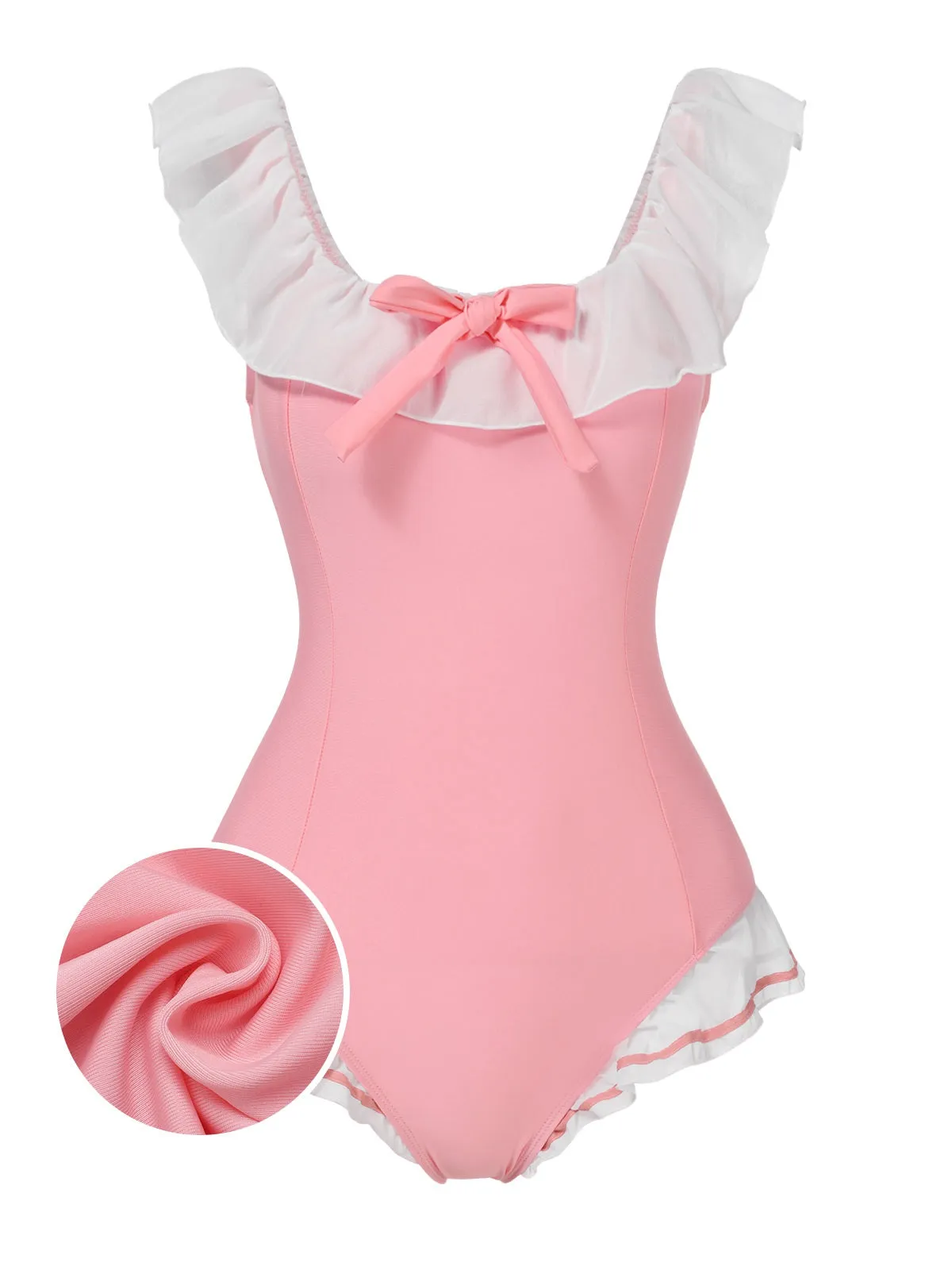 Pink 1950s Bowknot Lapel One-Piece Swimsuit sold by Retro Stage product image thumbnail 2