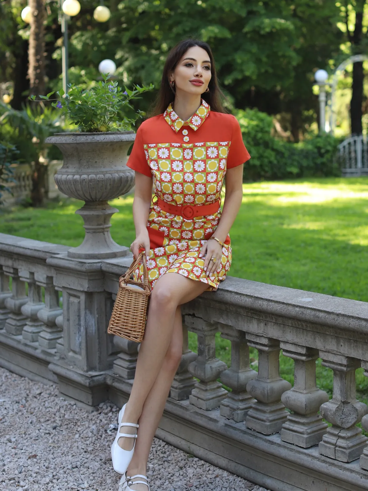 Multicolor 1960s Daisy Lapel Belt Dress sold by Retro Stage