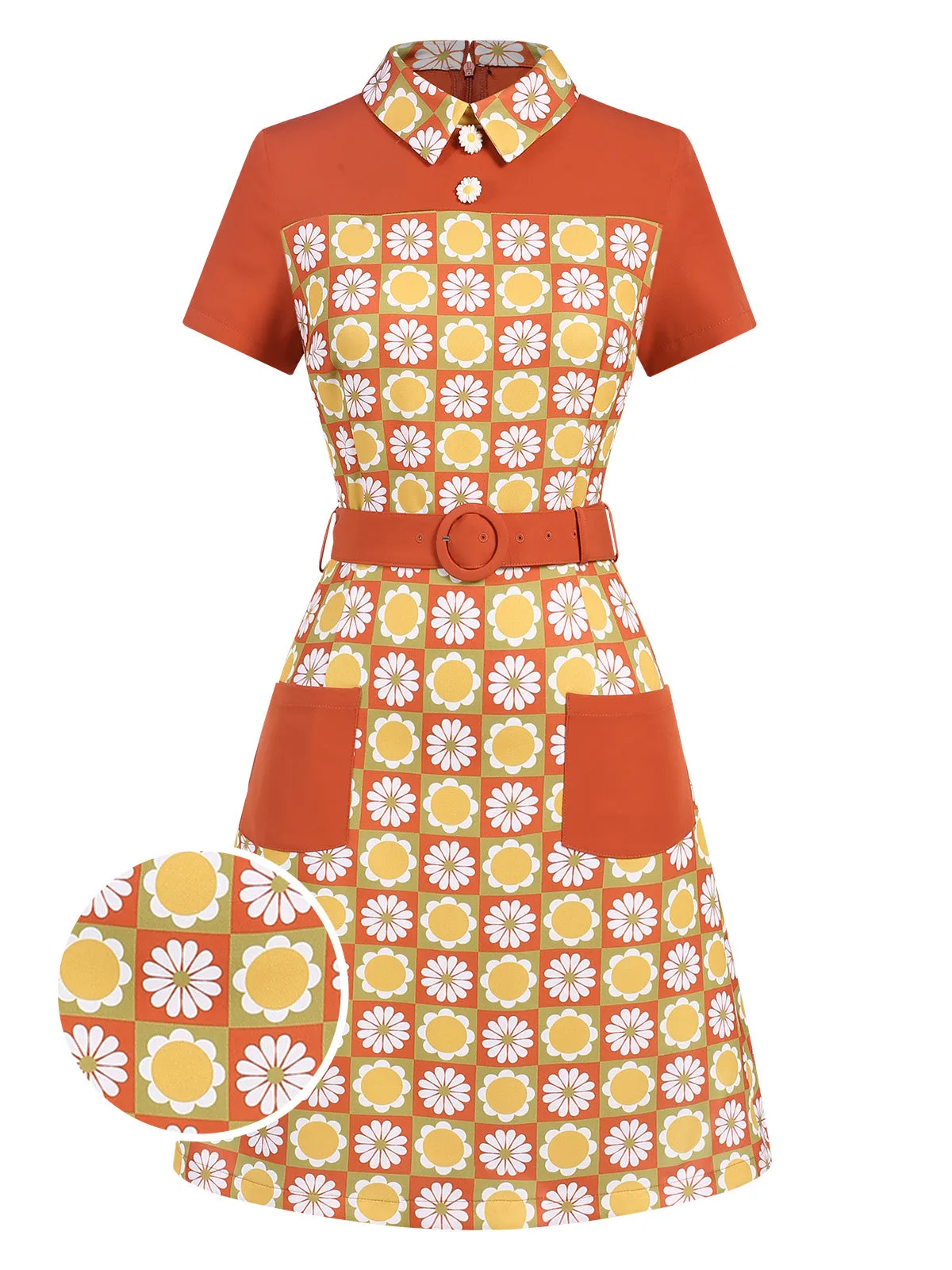 Multicolor 1960s Daisy Lapel Belt Dress sold by Retro Stage product image thumbnail 2