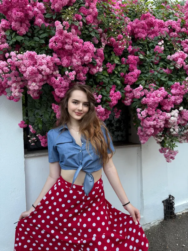 2PCS 1950s Solid Blouse & Polka Dot Skirt sold by Retro Stage