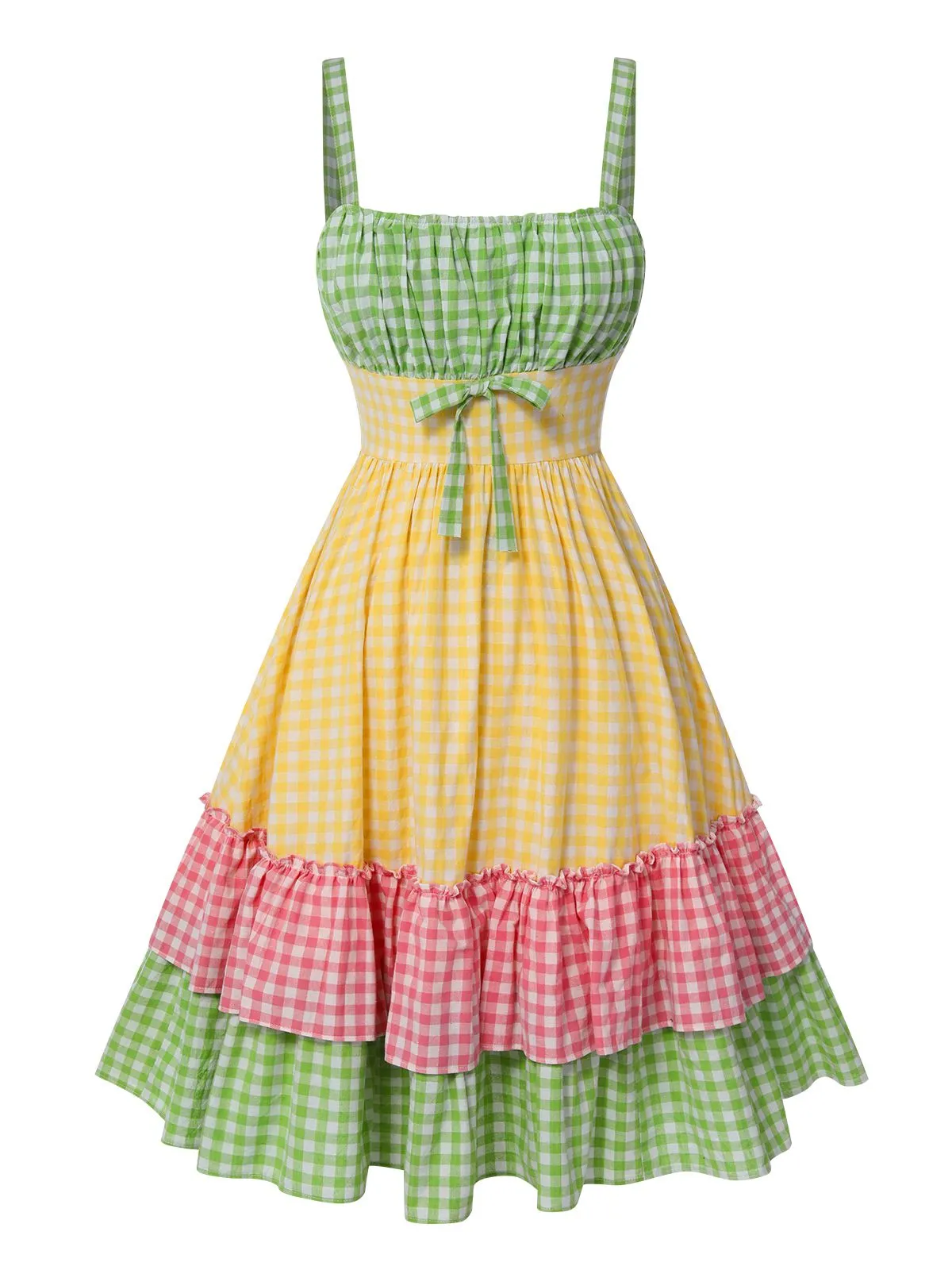 Multicolor 1950s Pure Cotton Straps Plaid Dress sold by Retro Stage product image thumbnail 3