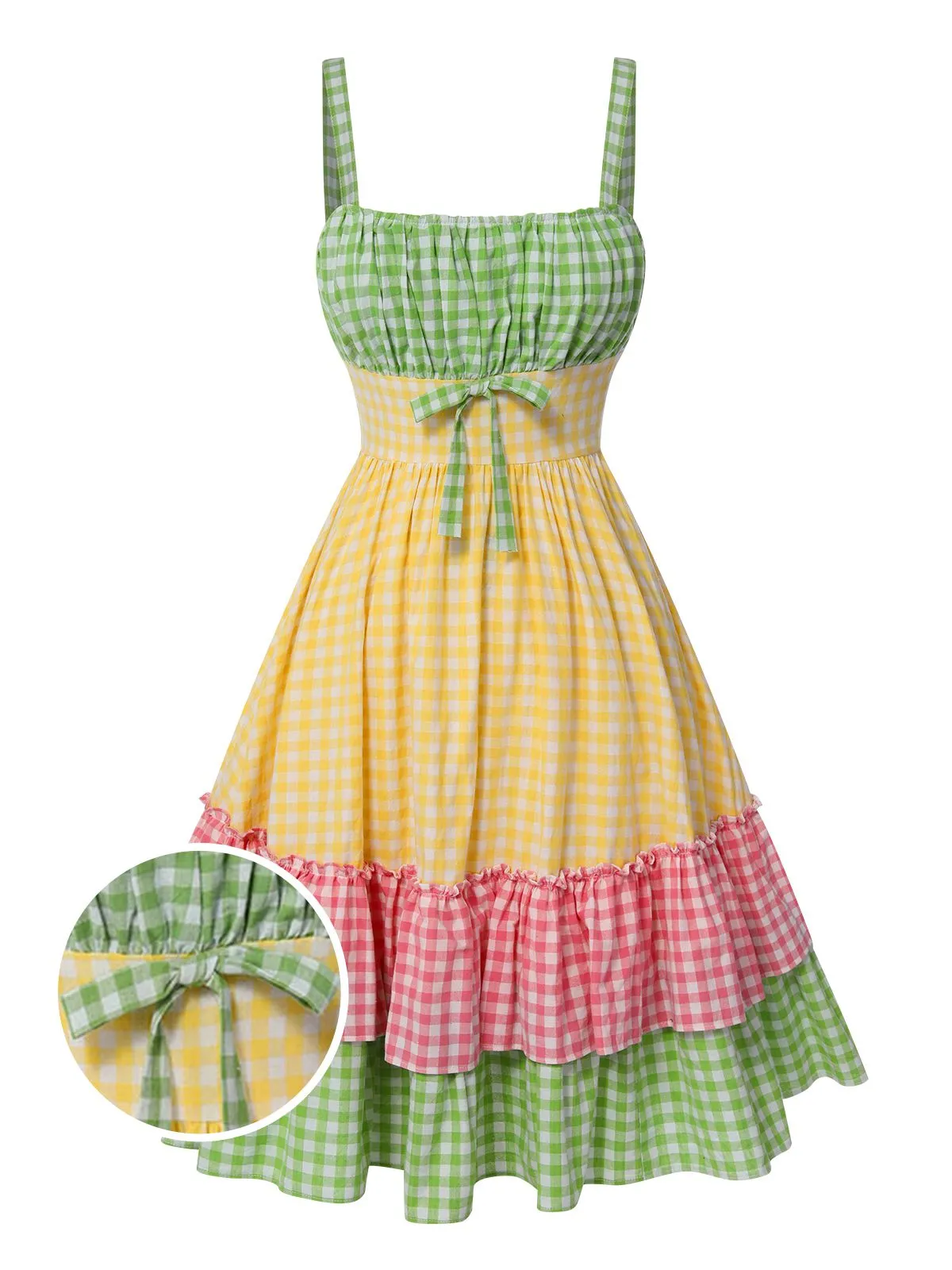 Multicolor 1950s Pure Cotton Straps Plaid Dress sold by Retro Stage product image thumbnail 2
