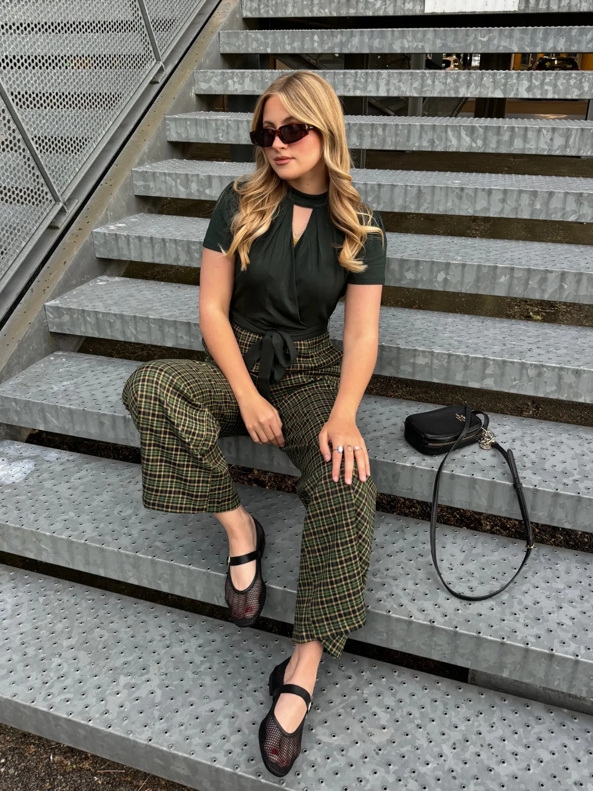 Green 1930s Plaid Keyhole Neck Belted Jumpsuit sold by Retro Stage