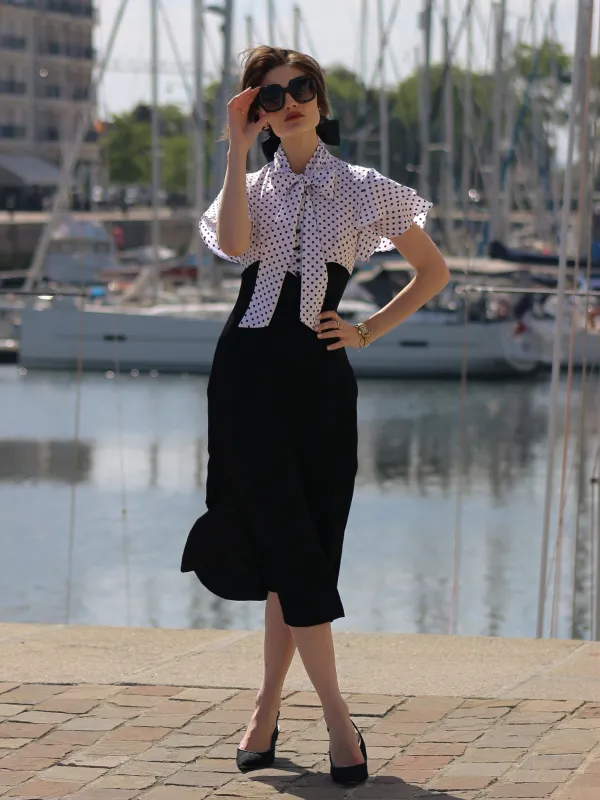 Black 1930s Dots Tie Neck Mermaid Dress sold by Retro Stage