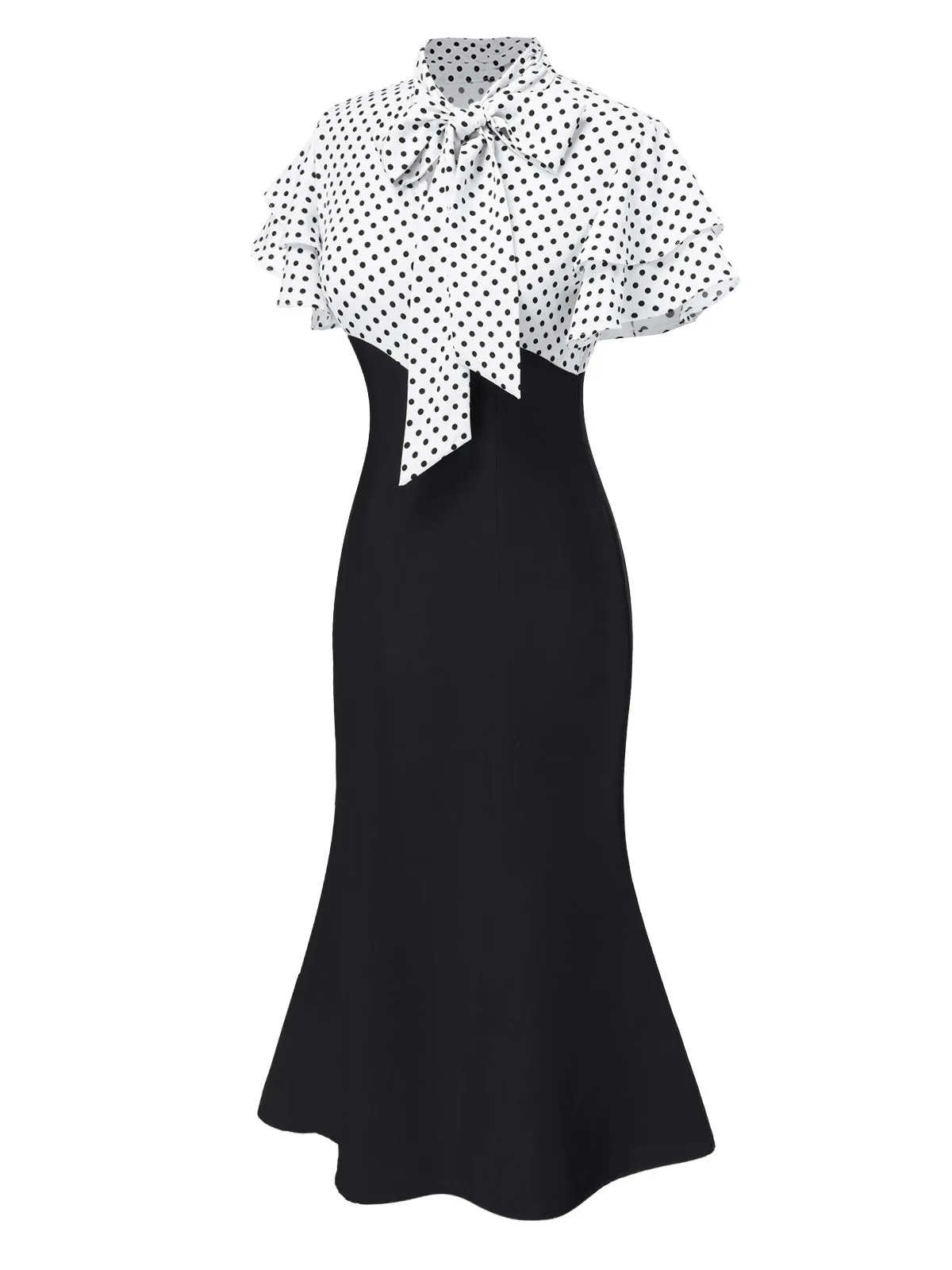 Black 1930s Dots Tie Neck Mermaid Dress sold by Retro Stage product image thumbnail 5